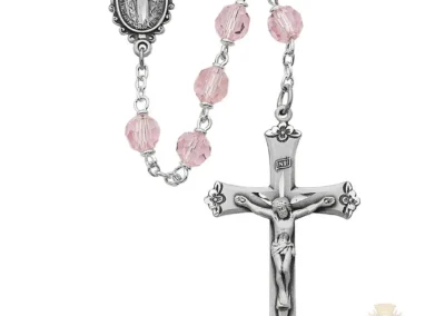 Pink Tin Cut Crystal Rosary with Sterling silver Crucifix