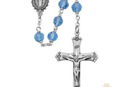 Blue Tin Cut Crystal Rosary with Pewter Crucifix