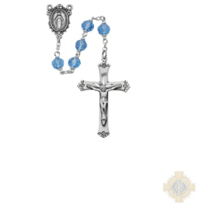 Blue Tin Cut Crystal Rosary with Sterling silver Crucifix