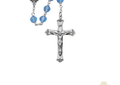 Blue Tin Cut Crystal Rosary with Sterling silver Crucifix