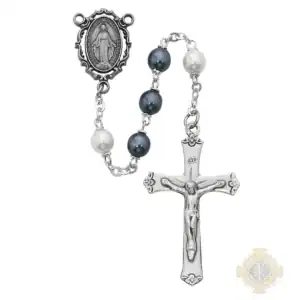 Blue and White Pearl like Rosary with Pewter Crucifix
