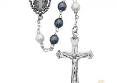 Blue and White Pearl like Rosary with Pewter Crucifix