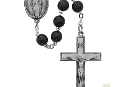 Black Round Wood Rosary with Pewter Crucifix