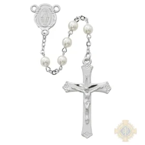 Pearl like Glass Rosary with Pewter Crucifix