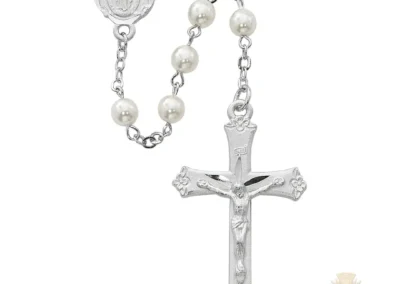 Pearl like Glass Rosary with Pewter Crucifix