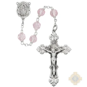 Pink Crystal Rosary with Sterling silver Crucifix