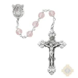 Pink Crystal Rosary with Pewter Crucifix
