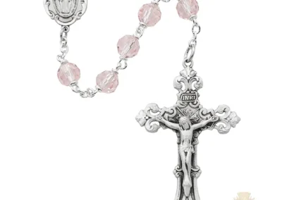 Pink Crystal Rosary with Pewter Crucifix