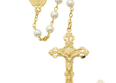 Pearl like Glass Rosary with Pewter Crucifix