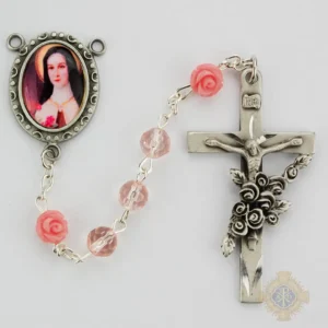 Pink Glass Therese Rosary with Pewter Crucifix