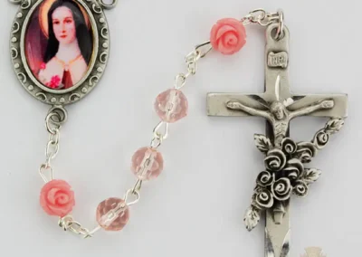 Pink Glass Therese Rosary with Pewter Crucifix