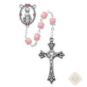 Pink Capped Rosary with Zinc Alloy Crucifix
