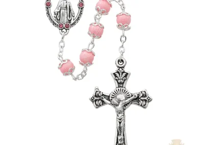 Pink Capped Rosary with Zinc Alloy Crucifix