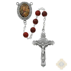 Red Our Lady of Perpetual Help Rosary with Pewter Crucifix