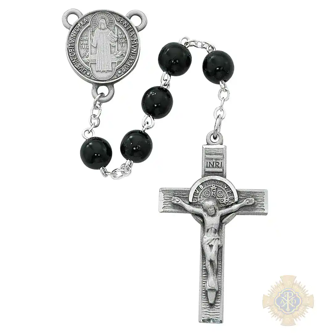 Black Wood St Benedict Rosary with Pewter Crucifix Black Wood St Benedict Rosary with Pewter Crucifix