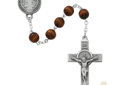 Brown Wood St Benedict Rosary with Pewter Crucifix