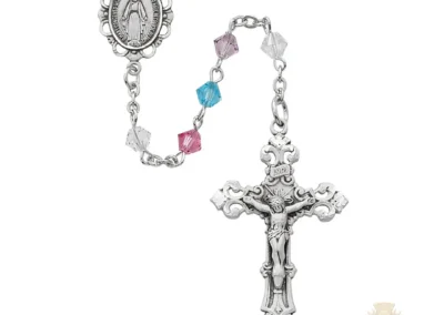 Multi Swarovski Crystal Bead Rosary with Sterling Silver Crucifix