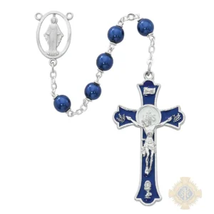 Blue Pearl Holy Mass Crucifix Rosary with Pewter Crucifix