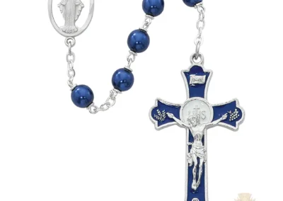 Blue Pearl Holy Mass Crucifix Rosary with Pewter Crucifix