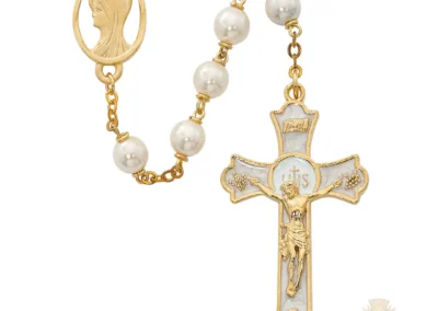 Pearl like Holy Mass Crucifix Rosary with Pewter Crucifix