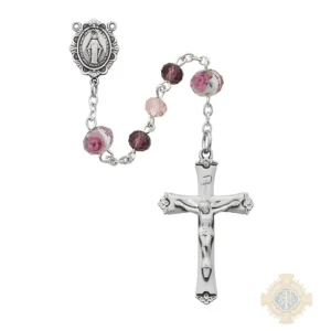 Pink Multi Tin Cut Crystal Rosary With Pewter Crucifix