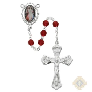 Dark Red Divine Mercy Rosary With Pewter Crucifix
