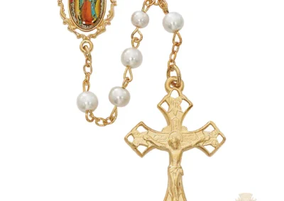 Pearl Like Glass Guadalupe Rosary With Pewter Crucifix