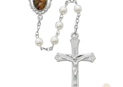 Pearl Like Glass Perpetual Help Rosary With Pewter Crucifix