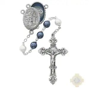 Blue And White Lourdes Rosary With Pewter Crucifix