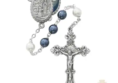 Blue And White Lourdes Rosary With Pewter Crucifix