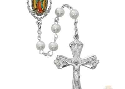 White Lady Of Guadalupe Rosary With Pewter Crucifix