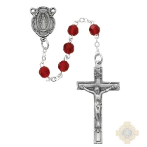 Dark Red Crystal Rosary With Pewter Crucifix