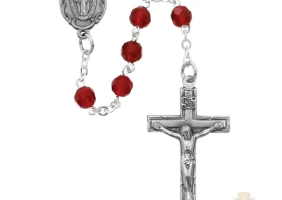 Dark Red Crystal Rosary With Pewter Crucifix