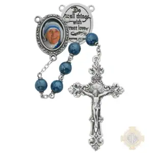 Blue Mother Teresa Rosary With Pewter Crucifix