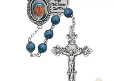 Blue Mother Teresa Rosary With Pewter Crucifix