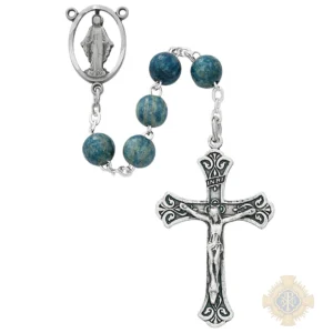 Light Blue Wood Rosary With Zinc Alloy Crucifix