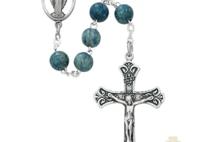 Light Blue Wood Rosary With Zinc Alloy Crucifix