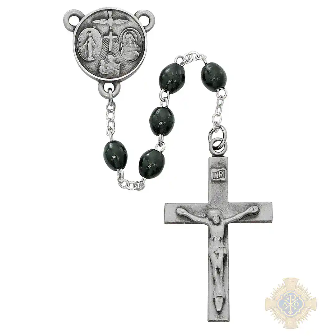 Black Wood Our Father Rosary With Pewter Crucifix Black Wood Our Father Rosary With Pewter Crucifix