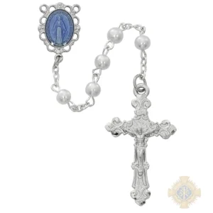 White With Blue Miraculous Rosary With Pewter Crucifix