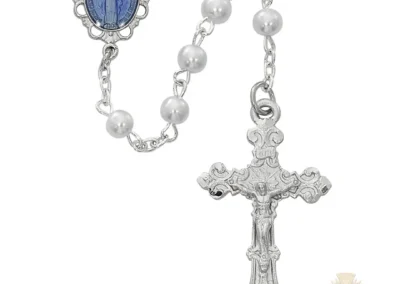 White With Blue Miraculous Rosary With Pewter Crucifix