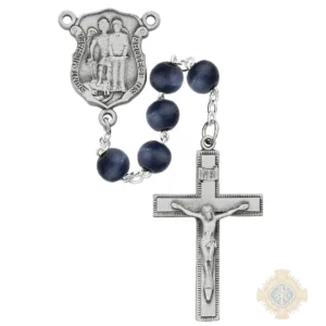 Blue Wood With Michael Police Rosary With Pewter Crucifix