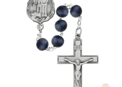 Blue Wood With Michael Police Rosary With Pewter Crucifix