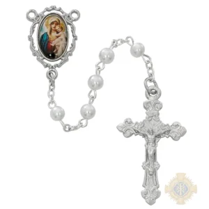 White Mother & Child Decal Rosary With Pewter Crucifix