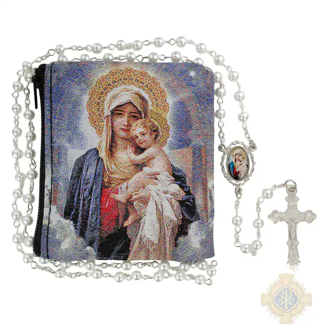 Mother & Child Rosary In Mother Child Pouch With Pewter... Mother & Child Rosary In Mother Child Pouch With Pewter Crucifix