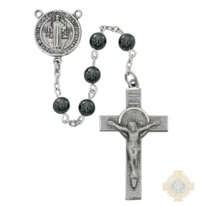 Hematite St Benedict Rosary With Pewter Crucifix