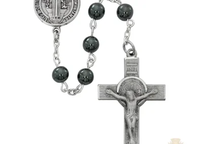 Hematite St Benedict Rosary With Pewter Crucifix