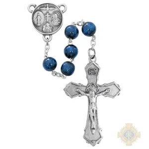 8Mm Blue Wood Rosary With Pewter Crucifix