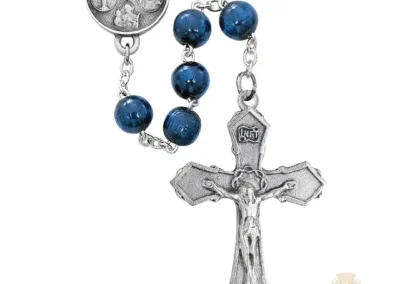 8Mm Blue Wood Rosary With Pewter Crucifix
