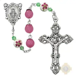 8Mm Pink Rosary With Zinc Alloy Crucifix