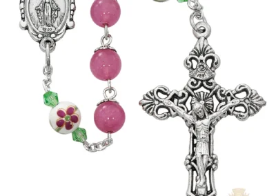 8Mm Pink Rosary With Zinc Alloy Crucifix